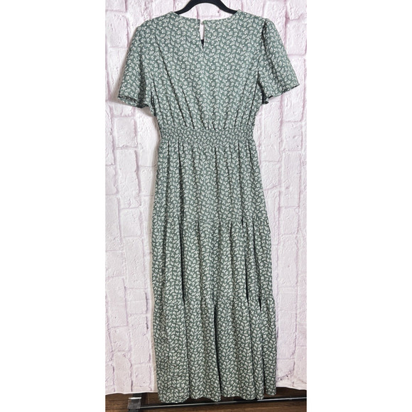 Women's Floral Print Long Dress Summer Short Sleeve Designer Style Boho Dress M - Picture 5 of 12